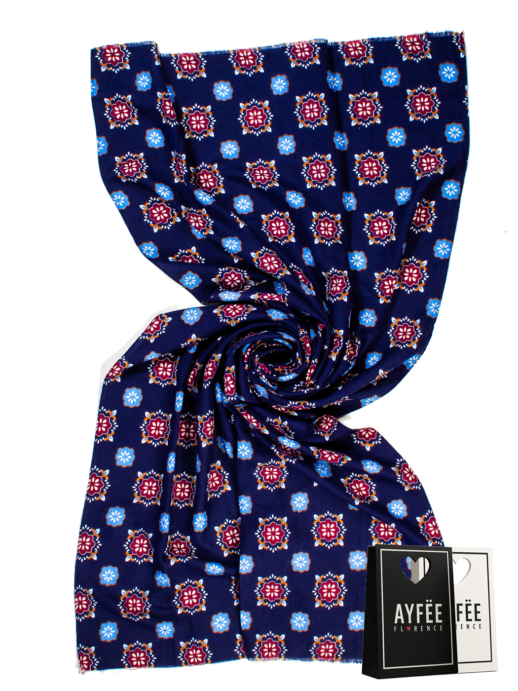 STOLA UOMO STAMPA CRAVATTA, CM 90*180, 100% VISCOSE, MADE IN PRC   - NAVY BLU
